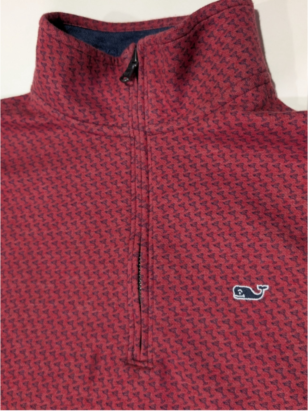 Vineyard Vines Saltwater Quarter Zip Mens XS Red Martini Glass Print Pullover - Picture 7 of 11